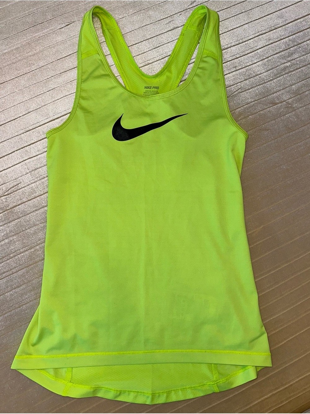 Nike Pro Women’s Neon Yellow Dri-FIT Racerback Tank with Black Swoosh